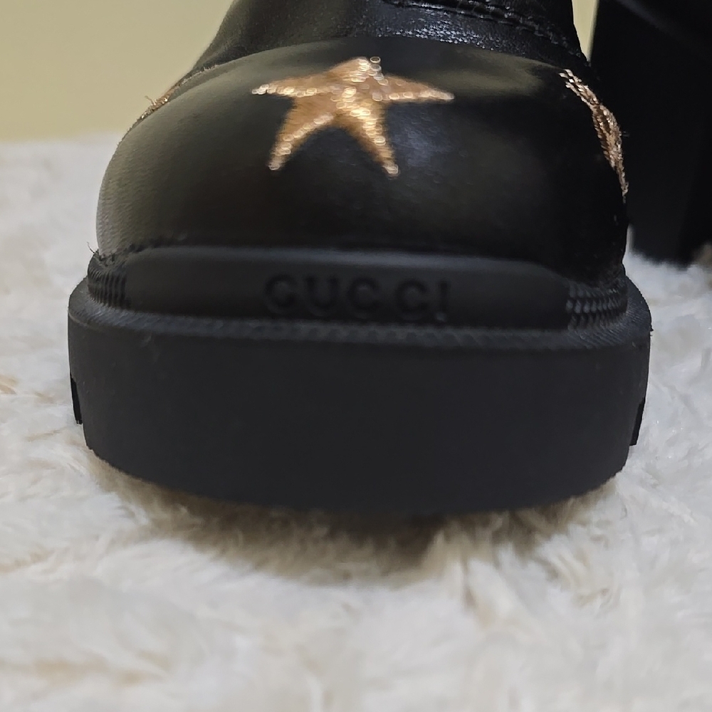 Gucci Black Boots with Gold Star and Bee Accents - Picture 5 of 6